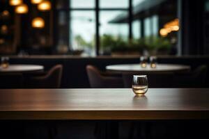 AI generated Elegant Minimalist Table Setting in Upscale Restaurant with Soft Bokeh Background photo