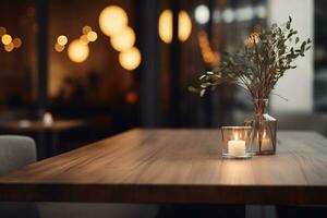 AI generated Elegant Minimalist Table Setting in Upscale Restaurant with Soft Bokeh Background photo