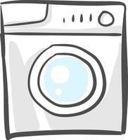 Sketch of the completely automatic front load washing machine in white and blue colors, vector or color illustration