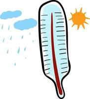 Painting of the thermometer and weather set isolated white background viewed from the front, vector or color illustration