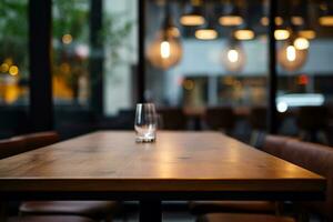 AI generated Elegant Minimalist Table Setting in Upscale Restaurant with Soft Bokeh Background photo