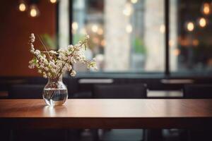 AI generated Elegant Minimalist Table Setting in Upscale Restaurant with Soft Bokeh Background photo