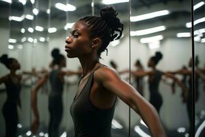 AI generated Expressive Dance Black Woman's Contemporary Performance in Studio photo