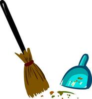 Broom and blue dustpan , vector or color illustration