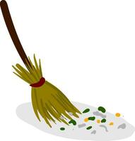Broom cleaning the waste , vector or color illustration