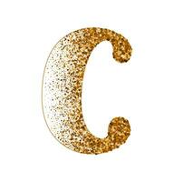 Letter C of Latin alphabet decorated with sand effect stipple texture vector illustration, round confetti dots grunge pattern, speckled chaotic particles, geometric image, golden chaotic dots abc