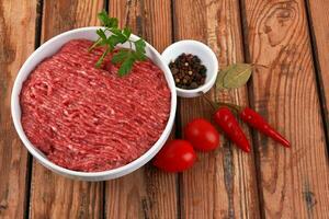 Pork and beef minced meat photo