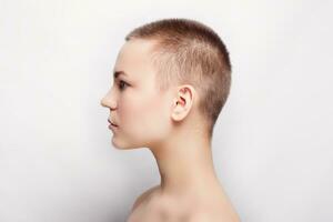 belleza retrato de joven niña perfil con corto pelo foto