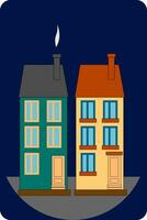 Clipart of two tall buildings with chimney and smoke viewed from the front, vector or color illustration