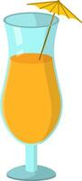 Orange juice in blue glass, vector or color illustration.