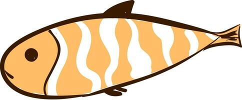 Long fish with brown and white color, curvy design, black fin, vector or color illustration.