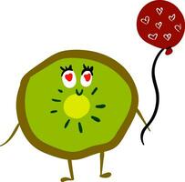 Kiwi with red balloon, vector or color illustration.
