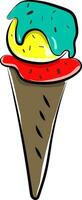 A colored ice cream cone, vector or color illustration.