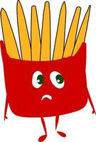 A sad French fries packet, vector or color illustration.