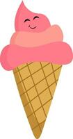 A strawberry ice cream cone, vector or color illustration.