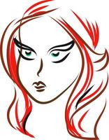 Girl red hair sketch, vector or color illustration.