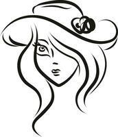 Girl with hat sketch, vector or color illustration.