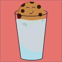 Image of cookie in glass of milk, vector or color illustration.