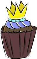 Image of cupcake with a crown - cupcake with crow like toping, vector or color illustration.