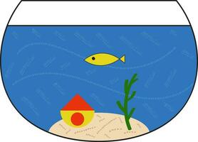 Image of aquarium with little fish, vector or color illustration.