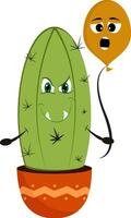 Image of angry, cactus afraid balloon, vector or color illustration.