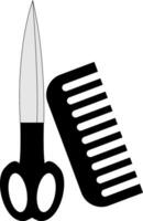 Image of black scissors and comb, vector or color illustration.