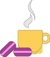 Image of biscuit and cup of hot drink, vector or color illustration.