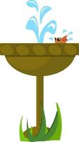 Image of bird bathing in fountain, vector or color illustration.