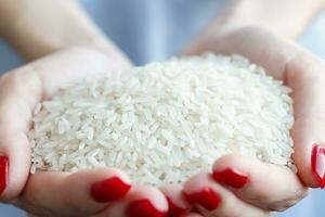 wheat from the palm of her hands. photo