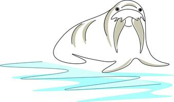 Drawing of a walrus haul out to the beach vector or color illustration