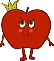 Image of apple with crown, vector or color illustration.