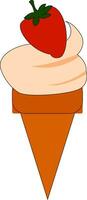 Clipart of a cone ice cream topped with a whole strawberry vector or color illustration