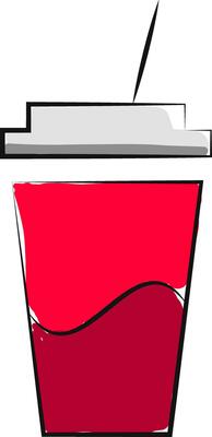 Juice in a disposable plastic red party cup with lid and straw vector or color illustration