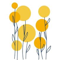 Line art of few yellow-colored flowers vector or color illustration