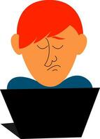 Clipart of a sad programmer working before his laptop vector or color illustration