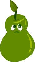 Emoji of a sad green-colored pear set on isolated white background vector or color illustration