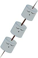 Three marshmallow in single black stick, vector or color illustration.