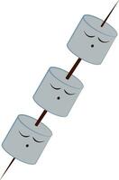 Three marshmallow in single black stick, vector or color illustration.