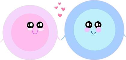 Painting of two love plates centered with pink hearts set on isolated white background vector or color illustration