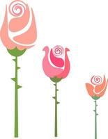 Drawing of three colorful roses with thorns vector or color illustration