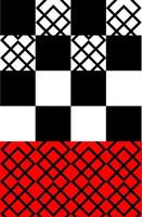 A pattern with regular designs and alternately white and black squares vector or color illustration