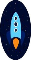 Clipart of a rocket over dark-blue background vector or color illustration