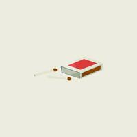 Cartoon matchbox with two unburnt sticks lying closer vector or color illustration