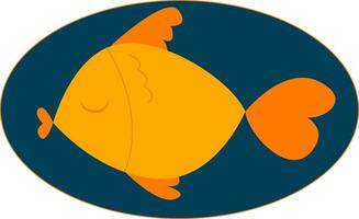 Portrait of an orange colored fish over blue background vector or color illustration