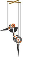 Cartoon picture of marionette birds  vector or color illustration