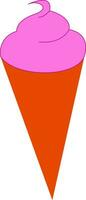Drawing of a cute little cartoon cone pink ice cream vector or color illustration