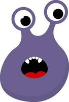 Cartoon funny purple monster with two eyes and exposing red tongue while surprised  vector or color illustration