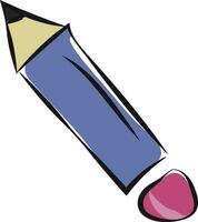 Drawing of a blue pencil with a rose-colored pencil eraser at one end and a sharpened point at the other           vector or color illustration