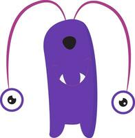 Cartoon funny purple monster with two round eyes hanging down vector or color illustration