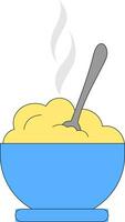 Clipart of a giant blue bowl filled with the steaming porridge vector or color illustration